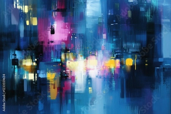 Fototapeta Abstract Colorful Digital Art with Vibrant Blue, Yellow, and Pink Shades, Representing Modern Urban Life and Contemporary Concepts of Light and Energy