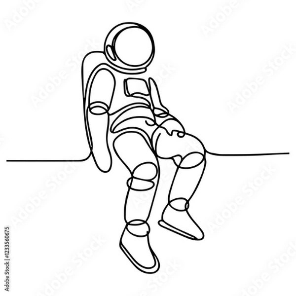 Fototapeta Line drawing of astronaut sitting on white background