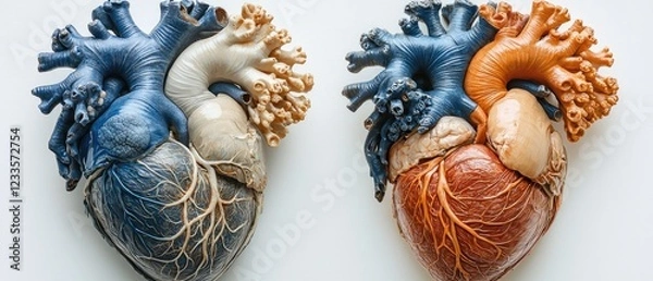 Fototapeta Anatomical heart models showcasing different colors and textures for educational purposes.