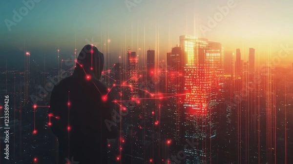 Fototapeta Hacker are planning to hack and attack networks and cyber security , innovative Smart city and graphs with statistics to analyze business potential and predict future developments in company growth