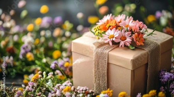 Obraz A Gift Box Adorned With Delicate Wildflowers