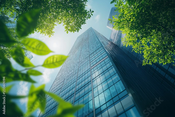 Obraz Modern Skyscraper Amidst Lush Greenery: A Sustainable Future