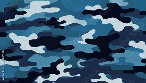 Fototapeta Vibrant, Realistic Military Camouflage Pattern in Deep Oceanic Blue, A Seamlessly Integrated Special Forces Design that Conveys a Sense of Strength and Stealth.