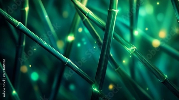 Obraz Emerald Bamboo Forest  Mystical Night Glow  Nature Background