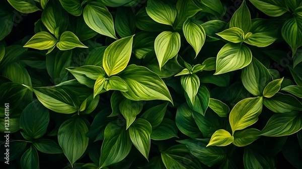 Fototapeta A lush arrangement of green leaves showcasing various shapes and textures.