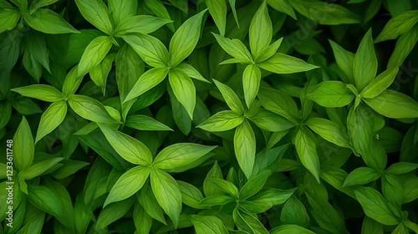 Fototapeta A dense arrangement of vibrant green leaves creating a lush, natural backdrop.