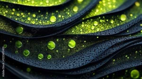 Obraz Abstract Dark Green Texture with Glowing Droplets