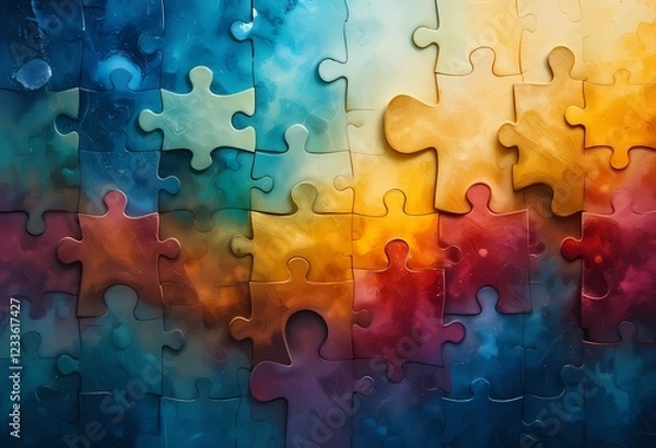 Fototapeta Abstract jigsaw puzzle background. Teamwork, solution, strategy concept.