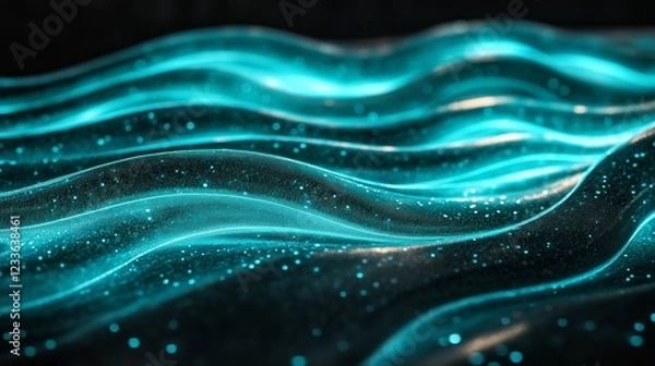 Obraz Abstract Teal Glowing Waves  Shiny Liquid Texture  Digital Art Background