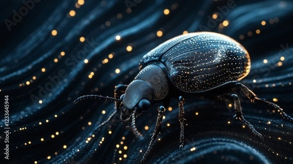 Obraz Sparkling Dark Beetle on Glowing Surface  Macro Insect Photography