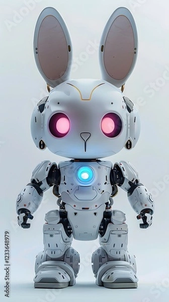 Fototapeta Futuristic Robotic Bunny Space Explorer with Glowing Eyes and Sleek Pastel Design