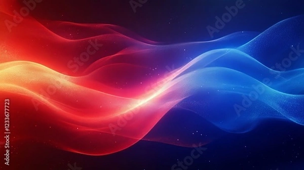 Fototapeta abstract red and blue light waves with glowing edges. the light waves are against a dark background. The image has an energetic and dynamic aesthetic.