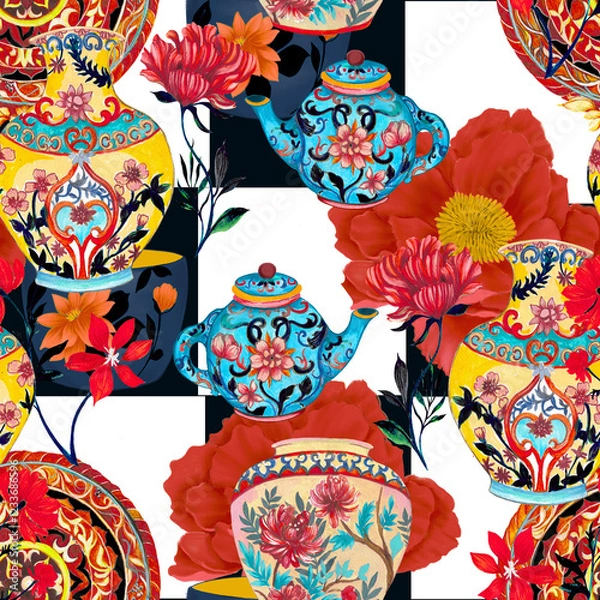 Obraz Beautiful seamless pattern with vintage floral background.