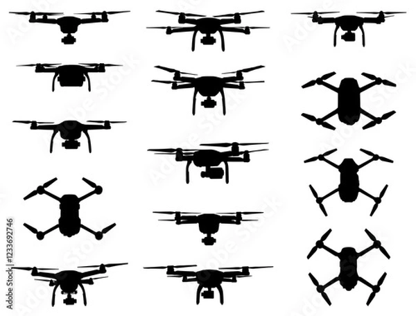Fototapeta DRONES SILHOUETTE ON WHITE BACKGROUND