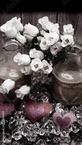 Fototapeta Valentines Day with pictures of flowers, hearts and Background make you feel the Love in the Air