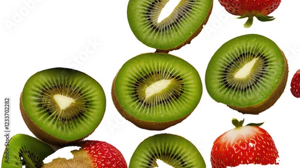 Fototapeta Fresh kiwi and strawberry isolated on transparent white png