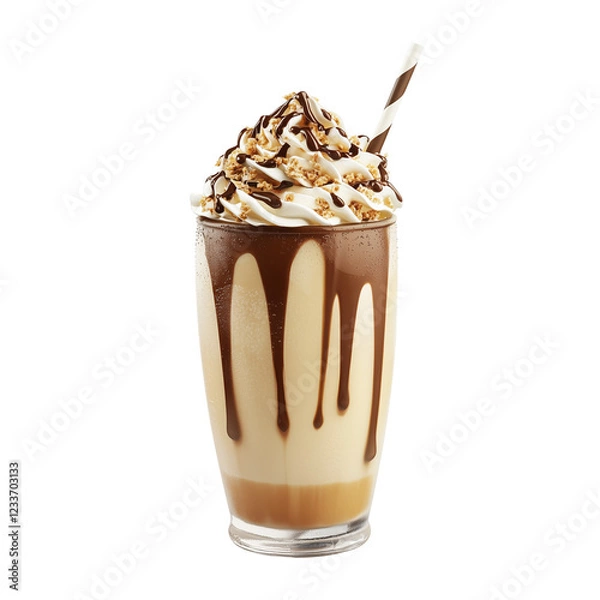 Fototapeta Delicious Caramel Chocolate Milkshake with Whipped Cream, Isolated on Transparent Background, Ai Generative Images