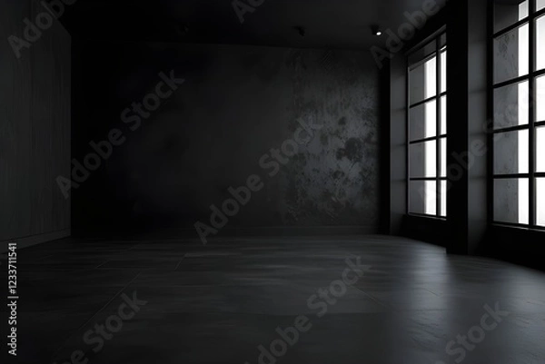 Fototapeta Room black floor is made of dark plaster for interior decoration .used as background studio wall for display your products. Generative AI