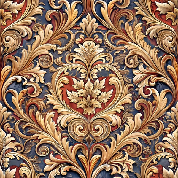 Obraz Ornate gold leaf damask pattern design.