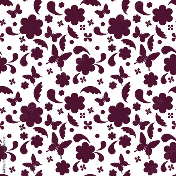Fototapeta Floral seamless pattern with butterfly