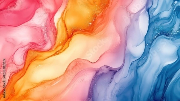 Fototapeta Abstract vibrant alcohol ink art, colorful swirls, fluid texture, background design, wall art