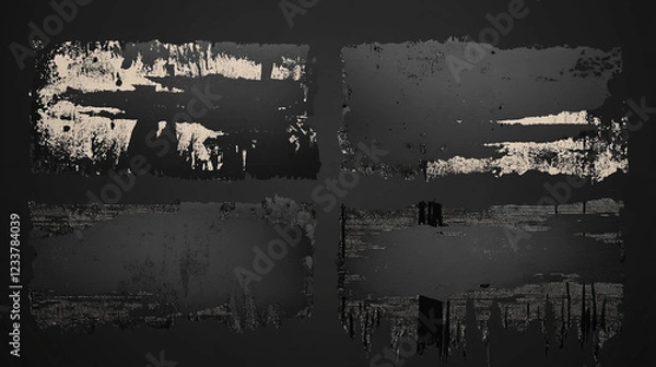 Fototapeta Design art background featuring a grunge texture with dark, muted colors and distressed elements, Black and white painting: Detailed cityscape with towering skyscrapers and busy streets, 