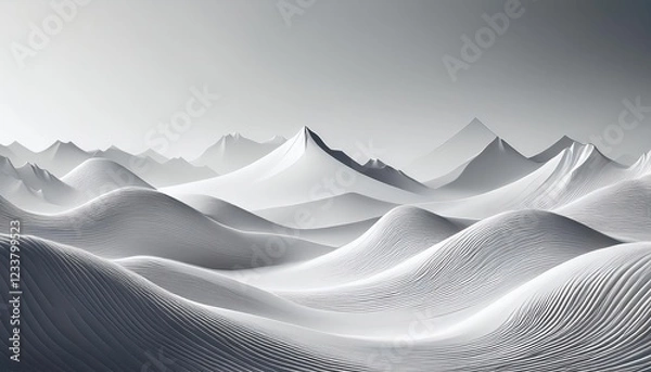 Fototapeta Stunning White Landscape with Majestic Mountains and Rolling Hills Bathed in Soft Light at Dusk