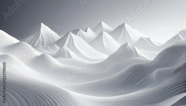 Fototapeta Majestic SnowCapped Mountains Rise Above a Tranquil Winter Valley, Bathed in the Soft Light of Dawns Early Glow, Offering a Serene Scene of Natures Beauty and Solitude.