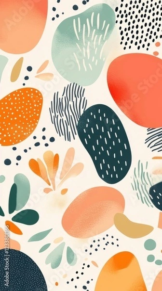 Fototapeta Modern abstract pattern with colorful organic shapes and bold brush strokes