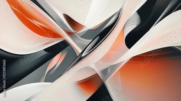 Fototapeta Abstract fluid waves in a blend of black gray white and orange colors on a dynamic digital art background