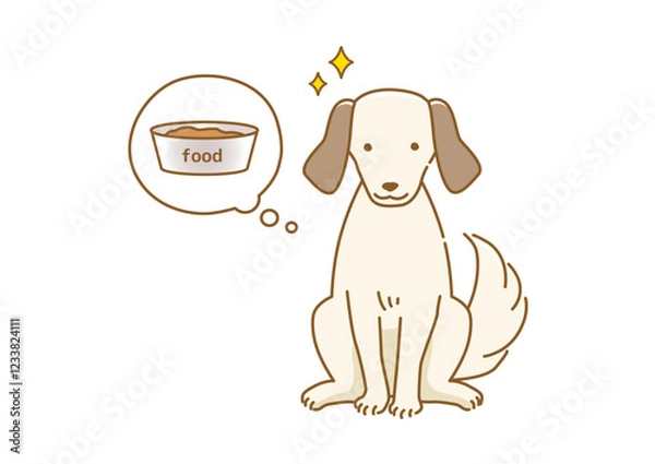 Obraz ごはんを期待して待つ耳の垂れた犬のイラスト