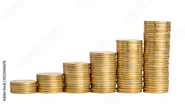 Fototapeta stacks of golden coins money growth concept isolated on transparent background