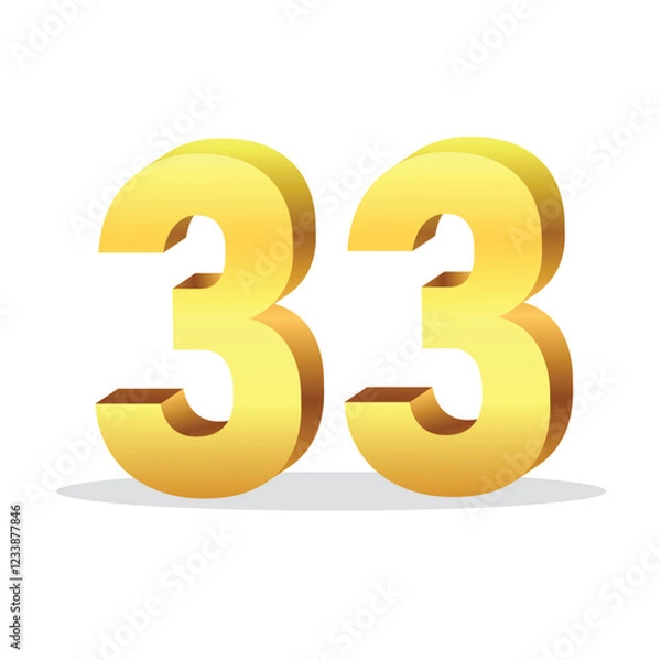 Fototapeta 3d gold number 33 isolated vector design on white background