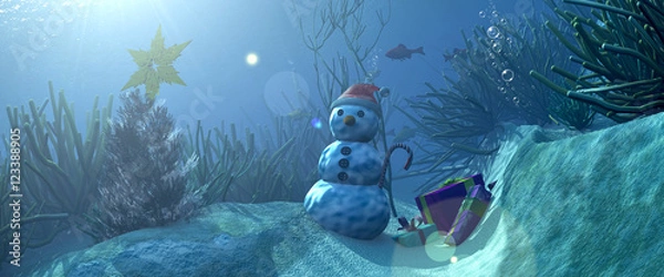 Obraz 3d illustration seabed and Christmas items