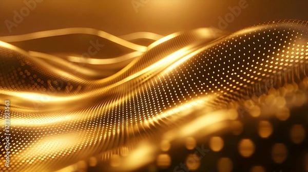 Obraz Abstract golden waves with dotted patterns creating a dynamic visual effect.