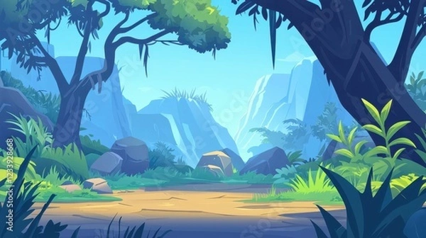 Obraz Serene Jungle Path Leading to Majestic Mountains