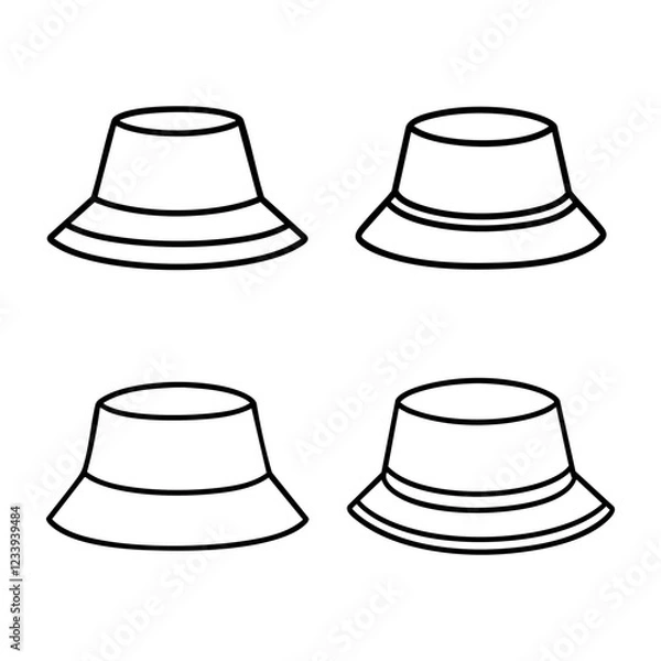 Fototapeta Four minimalist line icons of bucket hats with variations in brim width and overall shape
