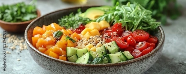 Fototapeta wellness lifestyles eat healthy food for good health concept, Close-up meal of vegan food have variety vegetable and raw freshness produce on the