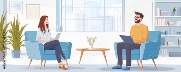 Fototapeta HR manager interviewing female candidate applicant who recruit job in the office