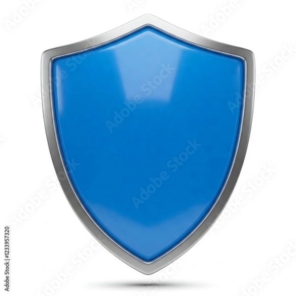 Fototapeta blue and silver 3d shiny shield icon isolated on white background