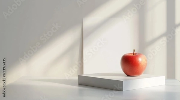 Obraz An empty scene featuring a blank government press release mockup template with an apple placed on top, on Apple Gifting Day, 