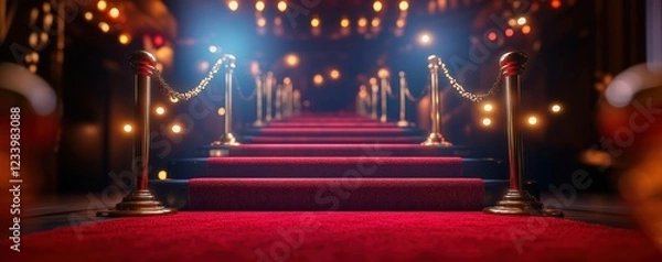 Fototapeta Luxurious Empty Red Carpet at Prestigious Film or Music Awards Event