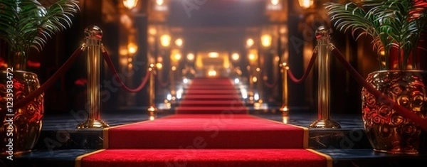 Obraz Luxurious Empty Red Carpet at Prestigious Film or Music Awards Event
