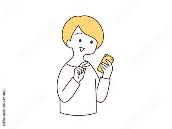 Obraz スマホを操作する女性　イラスト素材