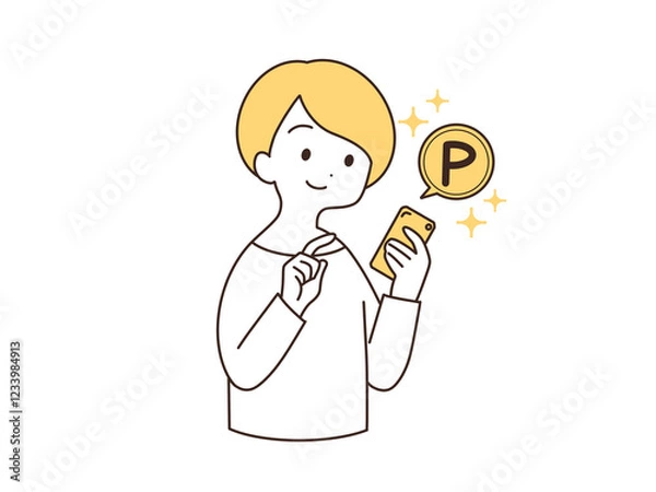 Obraz スマホでポイ活する女性　イラスト素材