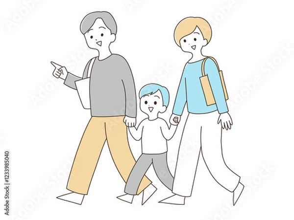 Obraz お出かけする家族　イラスト素材