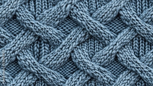 Fototapeta Detailed Close-Up of a Blue Knitted Texture: A Study in Cable Knits