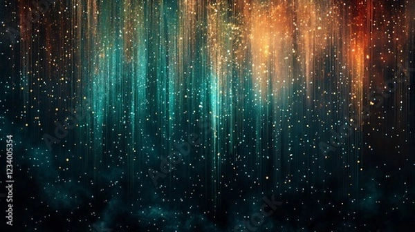 Fototapeta Enchanted Forest Glowing Teal Orange Lights. AI Generated