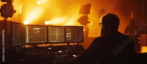 Fototapeta Technician works at control panel during live event.