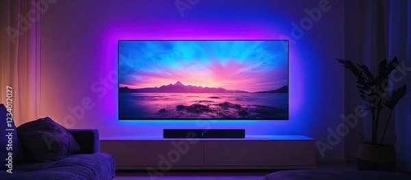 Obraz TV illuminated by ambient light in room.